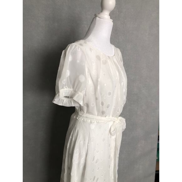 NY Collection Petite Women's PL Belted Swiss Dot Dress White NEW - Picture 3 of 9